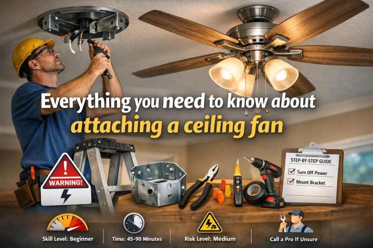 Attaching a ceiling fan - Electrician showing Installation - home problem fix.